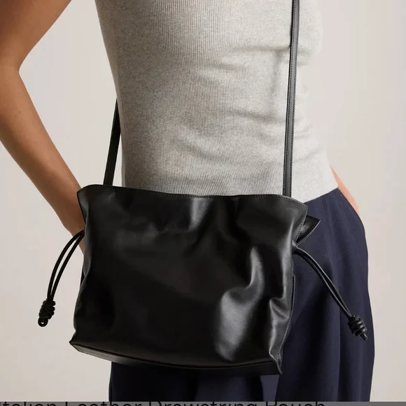 NWT QUINCE Italian Leather Drawstring Pouch Crossbody - black - Picture 8 of 10
